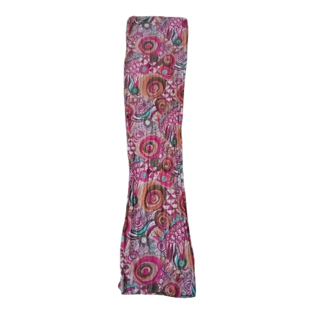 Retro Psychedelic Medallion Print Scarf Pink Orange Teal Brown Boho Festival - Picture 4 of 7